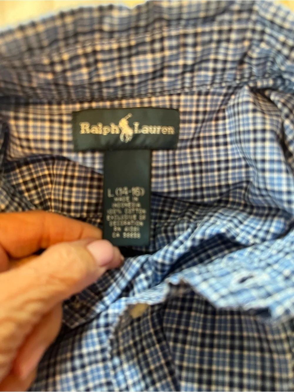 Ralph Lauren Boys Large 14-16 Blue Plaid Button Down Long Sleeve Cotton Shirt